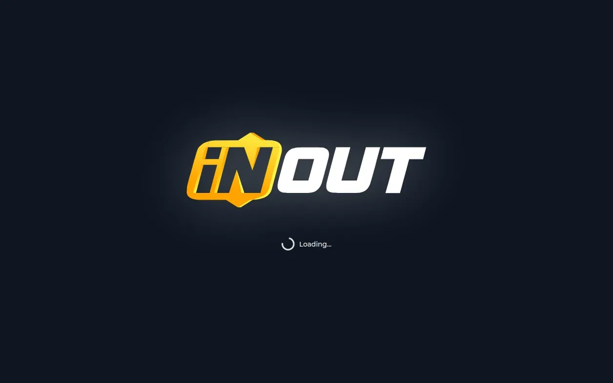 iNOUT provider logo on dark navy loading screen, spinner icon beside a Loading... caption below.